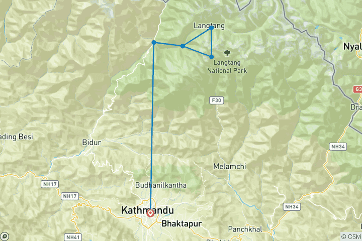 Kaart van Langtang Valley trek