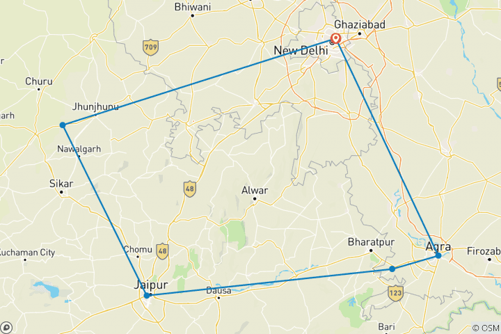 Map of Golden Triangle Tour with Mandawa