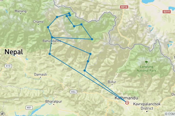 Karte von Manaslu Circuit Trekking Tour