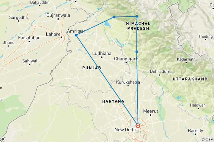 Carte du circuit Circuit dans l'Himachal Pradesh avec Amritsar et Dharamshala - 10 jours