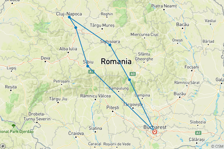 Mapa de Premio Halloween en Transilvania, 3 fiestas castillo de Drácula, Ciudadela de Sighisoara y Aldea de Drácula
