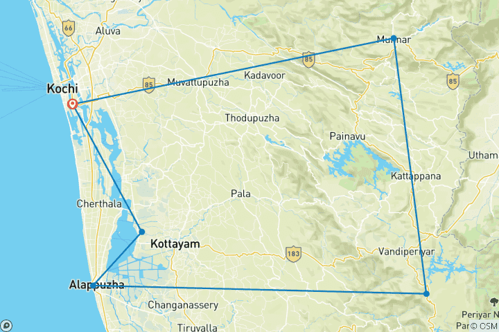 Map of Backwaters of Kerala - An authentic tour of Kerala
