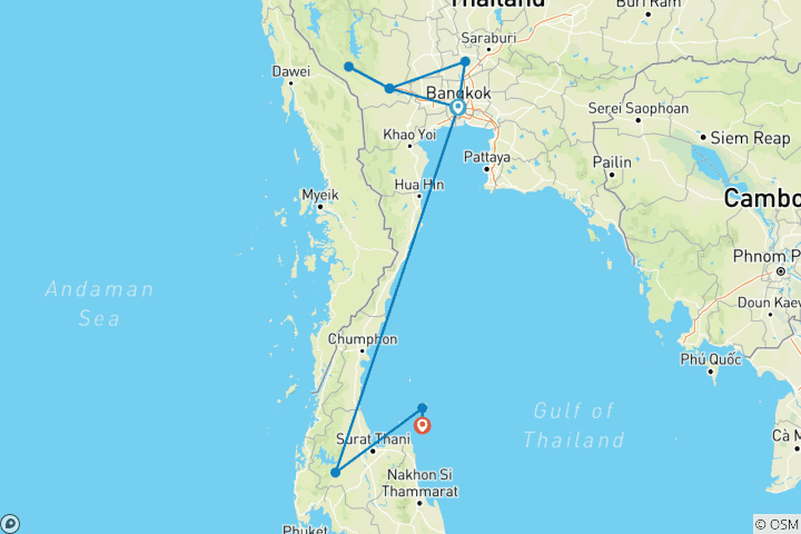 Carte du circuit Famille Thaïlande : Rivière Kwai et îles