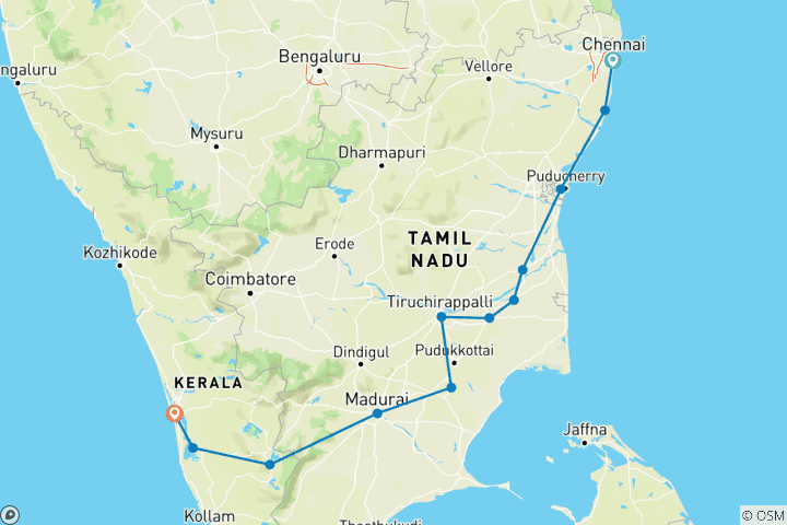 Carte du circuit L'Inde du Sud classique - Tamilnadu et Kerala !