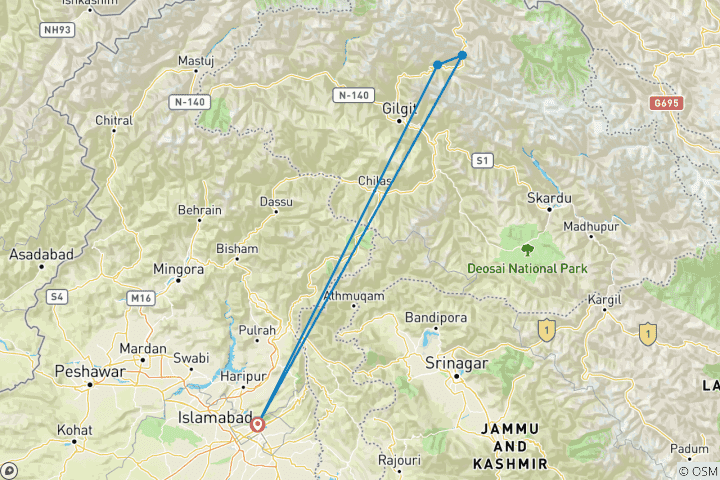 Carte du circuit Vallée de Hunza - Circuit des cerisiers en fleurs - Pakistan - 10 jours