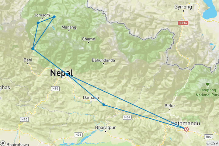 Map of Royal Enfield Lower Mustang Tour