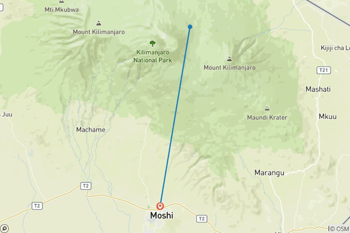 Mapa de Ascenso al Kilimanjaro - Ruta Marangu - 6 Días