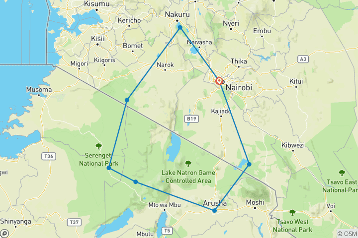 Map of 12 Day The African Classic Safari