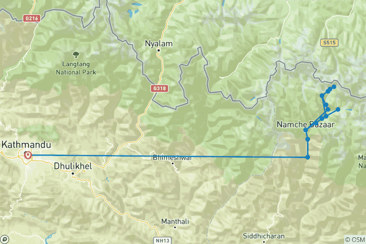 Mapa de Ruta al campamento base del Everest: 14 días, en grupo reducido y totalmente guiada