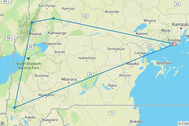 Carte du circuit 15 jours d'expédition Gorille et Rwenzori en Ouganda