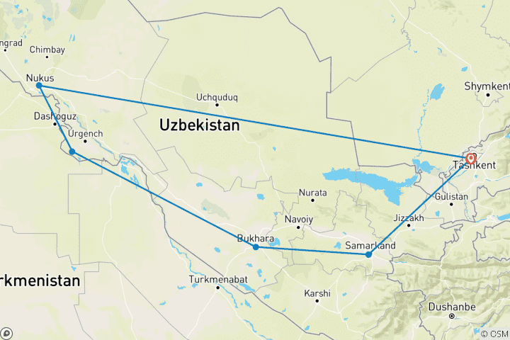Carte du circuit Légendes de la mer d'Aral et de l'Ouzbékistan - 12 jours