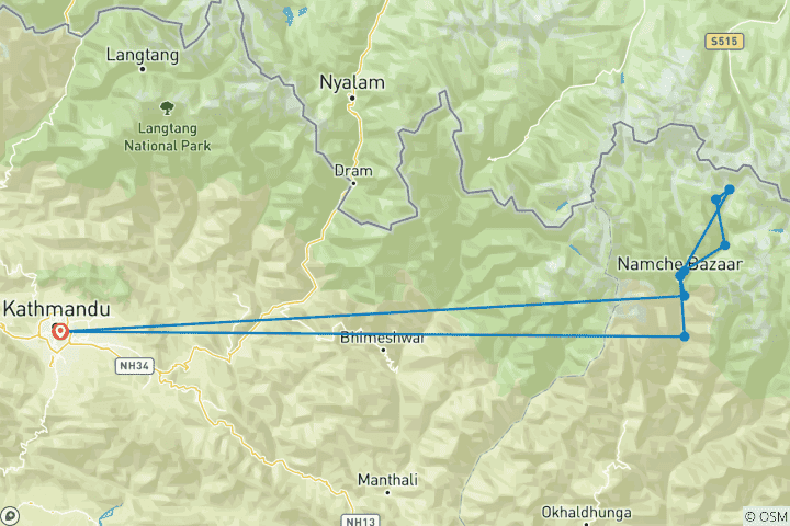 Kaart van 14 dagen Budget Everest Basiskamp Trekking