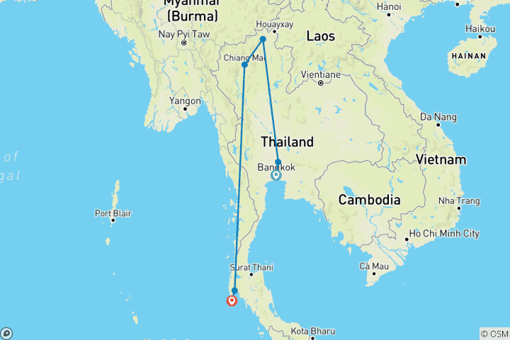 Carte du circuit Découverte stupéfiante de la Thaïlande en 12 jours