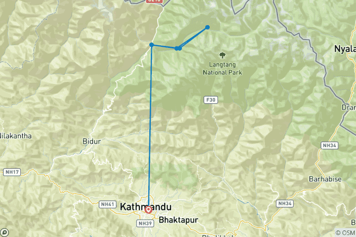 Kaart van Langtang Vallei Trek - 7 Dagen