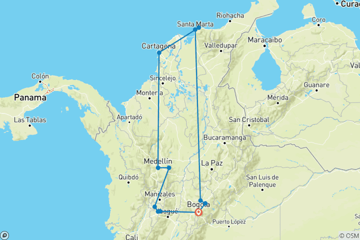 Mapa de Lo mejor de Colombia en 15 días