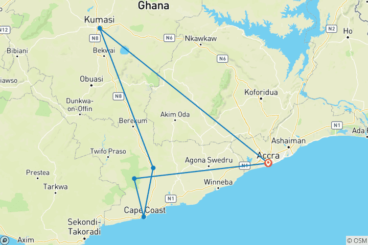 Mapa de Presentación de Ghana - 7 días
