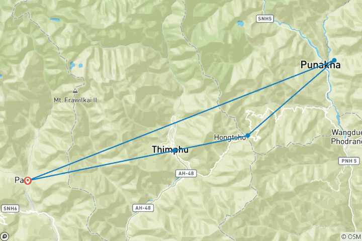 Karte von Bhutan: Beste 5 Tage Bhutan Tour von Thimphu, Punakha und Paro