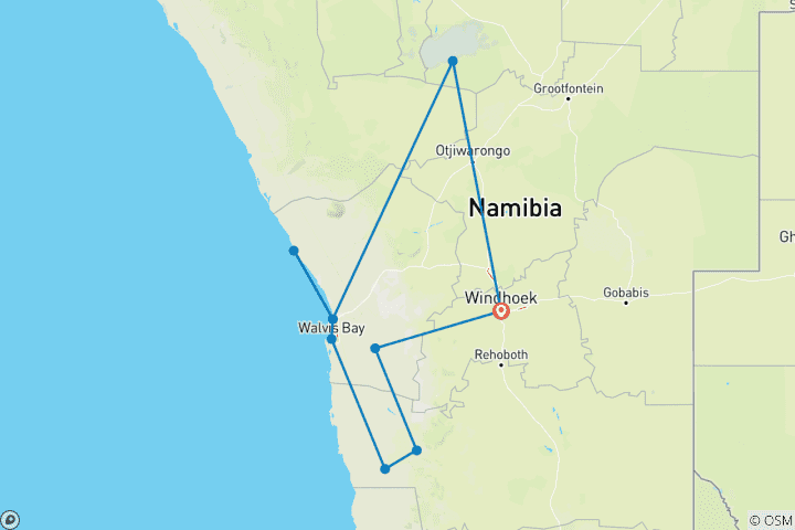 Map of 7 Days Sossusvlei , Coast & Etosha Accommodated Tour