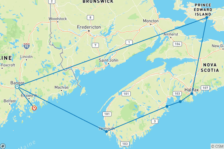 Mapa de Lo más destacado de Nueva Escocia y la isla del Príncipe Eduardo