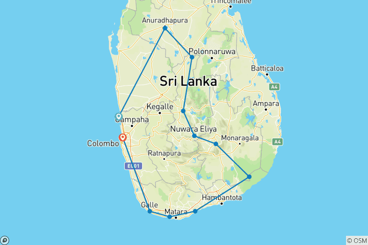 Carte du circuit Grand Tour Sri Lanka