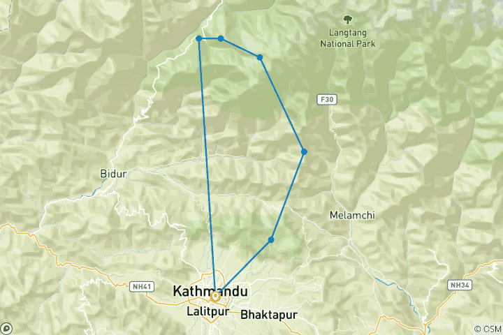 Map of Gosainkunda Lake to Helambu Trek - 9 Days