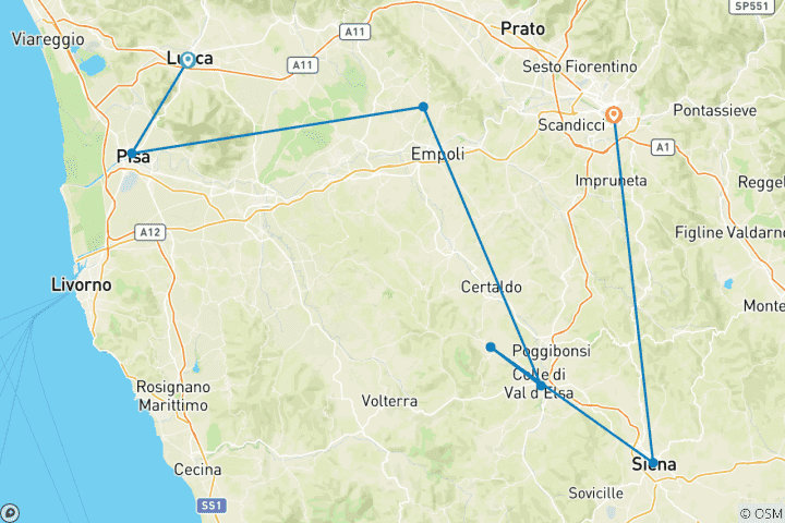 Map of Bike Across Tuscany - Guided