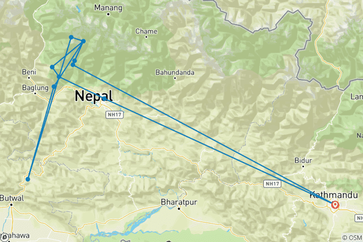 Carte du circuit Trek du camp de base de l'Annapurana