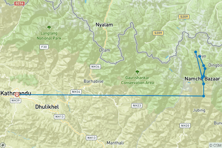 Kaart van Everest Gokyo Meer Trek