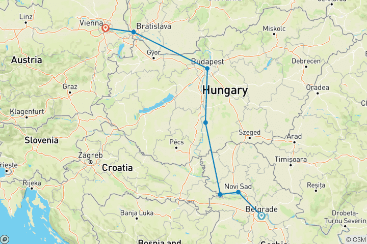 Carte du circuit DANUBE "BELGRADE EXPRESS" (Belgrade - Vienne), MS RIVER SAPPHIRE