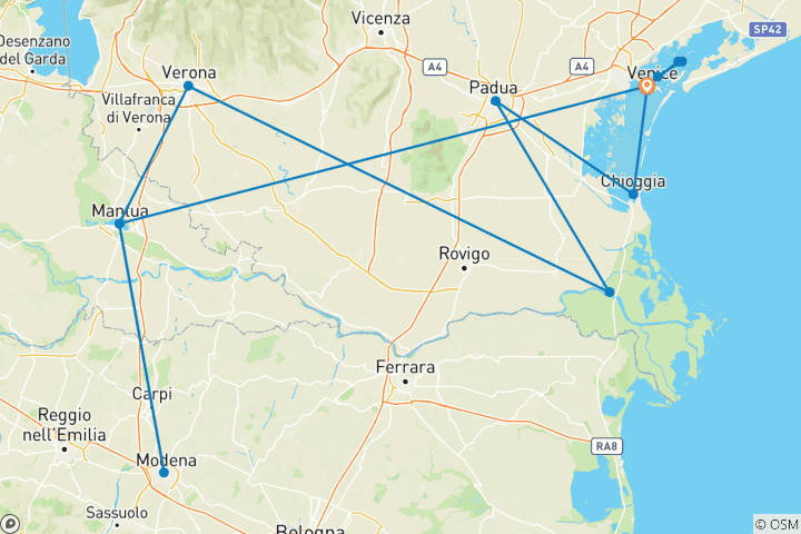Carte du circuit Des canaux de Venise à Mantoue, ville imprégnée de la Renaissance