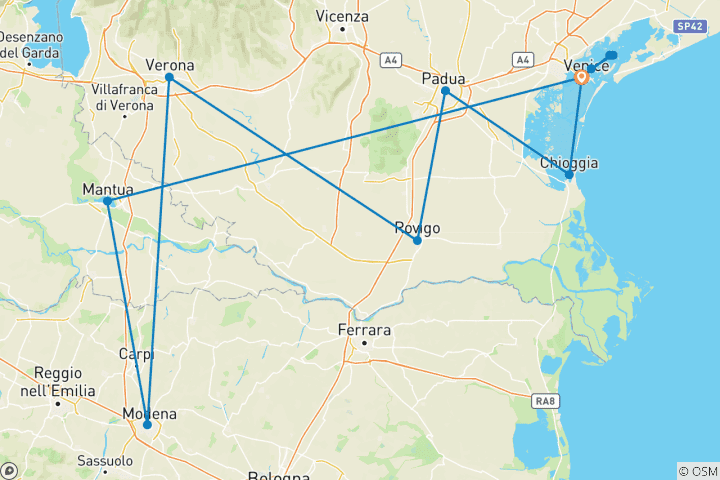 Mapa de De la Mantua renacentista a los canales de Venecia