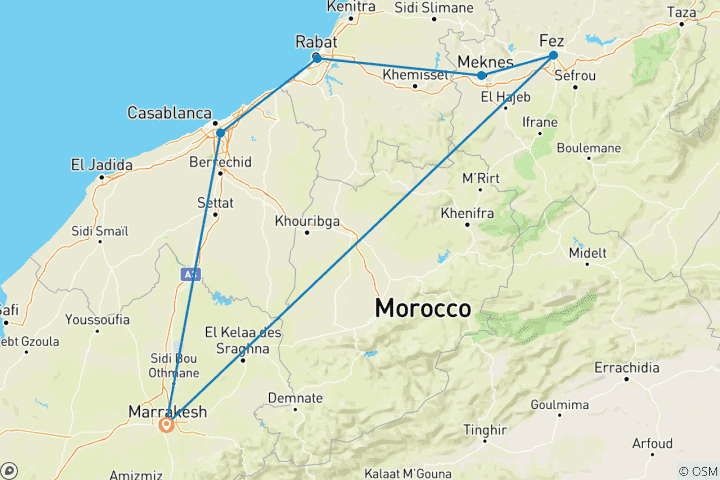 Mapa de Circuito de 4 días: Ciudades Imperiales de Marruecos