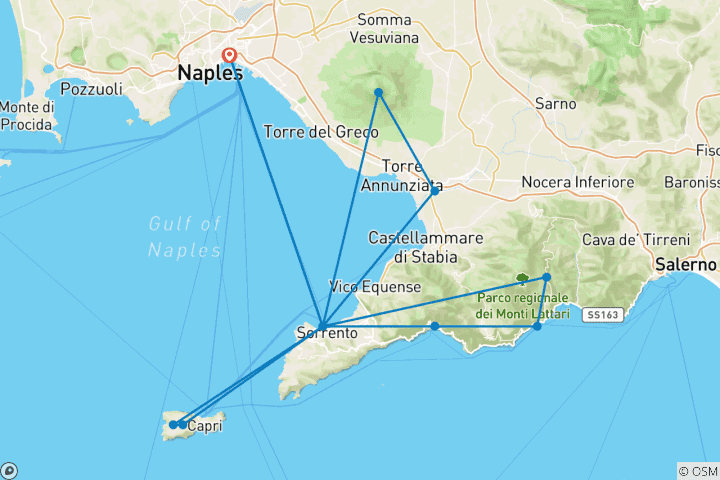 Kaart van Culinaire en culturele reis: Sorrento Kustlijn Verkenning