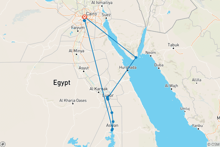 Kaart van 11 dagen Caïro, Nijlcruise & Sharm El Sheikh met de slaaptrein (bezoek aan het GEM-museum, 9 bestemmingen)
