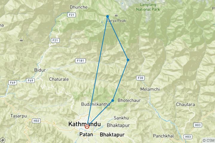 Map of Gosainkunda Lake Trek -8 Days