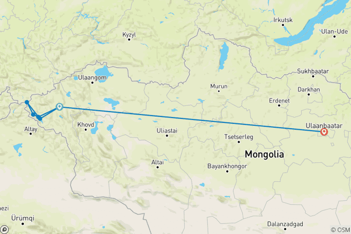 Karte von Altai Tavan Bogd Rundreise - 8 Tage