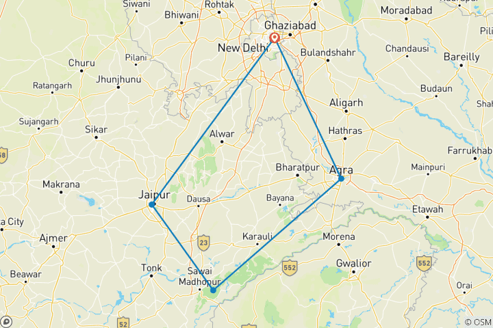 Karte von Goldenes Dreieck mit Ranthambore (im 5 Sterne Hotel)