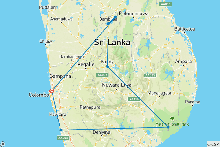 Mapa de Sri Lanka con fortalezas, vida salvaje y especias