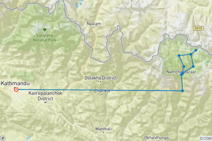 Carte du circuit Trek au col de Chola de l'Everest - 15 jours.
