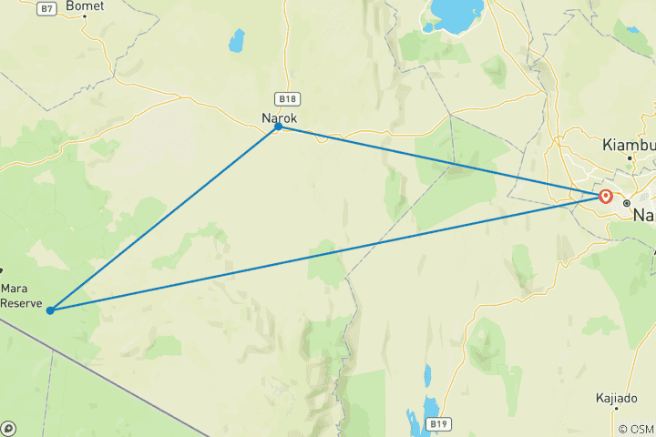 Map of 3 Day Masai Mara Wildlife Safari Adventure