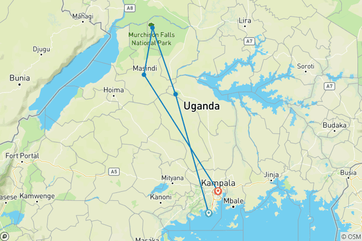 Karte von 3 Tage Uganda Wildlife Safari zum Murchison Falls National Park