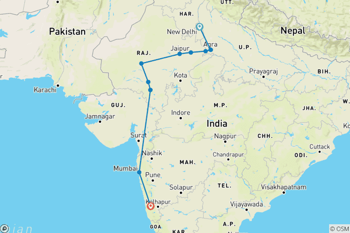 Karte von Rajasthan, Mumbai & Goa