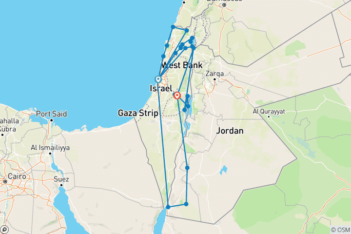 Mapa de Paquete turístico Israel y Jordania, 10 días