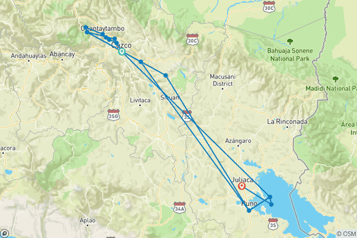 Carte du circuit Merveilles du Pérou - 9 jours - Cusco et Puno
