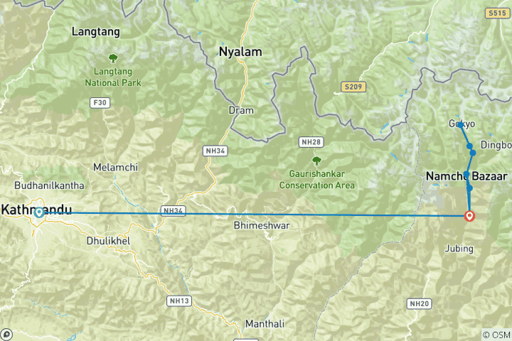 Carte du circuit Trek des lacs Gokyo - 11 jours