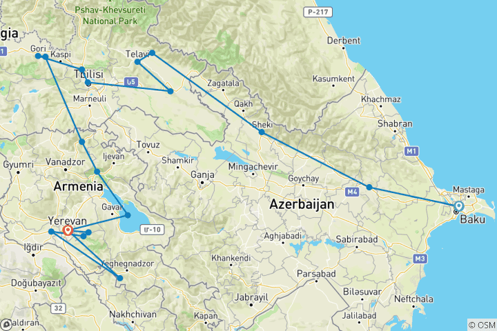 Karte von Private Südkaukasus Tour (Aserbaidschan - Georgien - Armenien) - 14 Tage