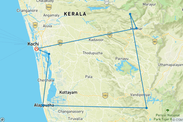 Mapa de Kerala, la belleza de la India