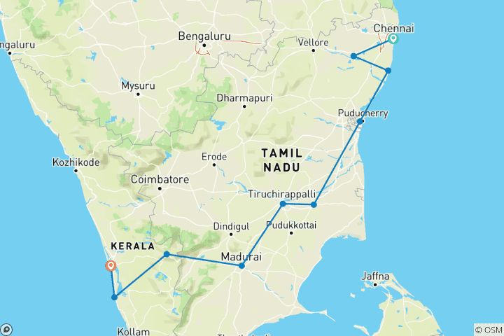 Kaart van De tempels van Zuid-India - incl. Kerala - geheel spiritueel - all-inclusive