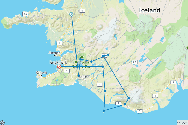 Carte du circuit Island Family Journey : Geysers, glaciers et fjords National Geographic