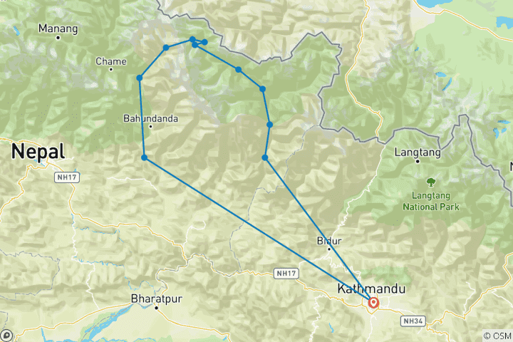 Map of Manaslu Circuit Trekking -15 Days